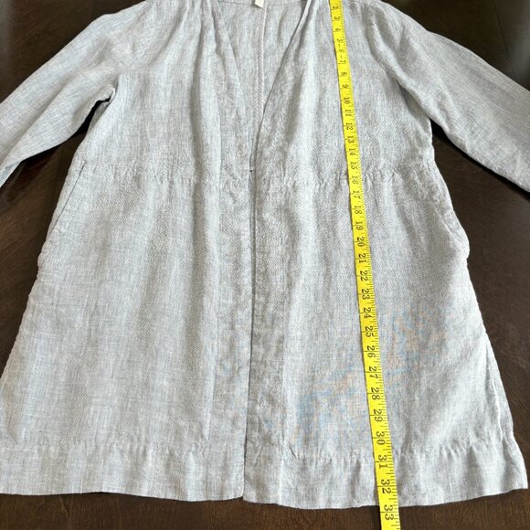 Eileen Fisher Organic Linen Blue Duster Jacket Open Front Lagenlook Mature - Picture 8 of 9